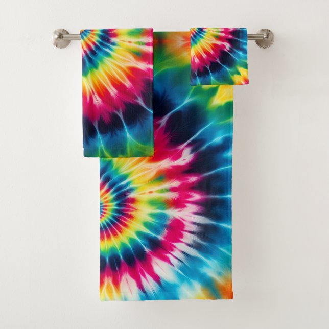 Psychedelic Rainbow Tie Dye Towel Set (Insitu)