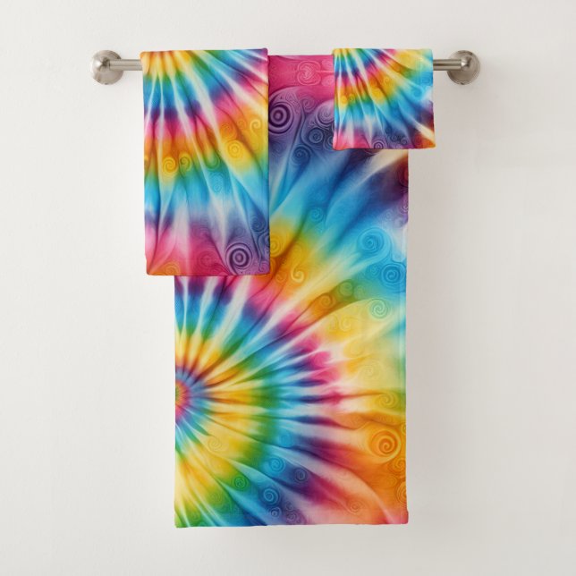 Psychedelic Rainbow Tie Dye Towel Set (Insitu)