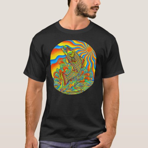 Psychedelic Rainbow Trippy Trout Fish Sticker T_Shirt