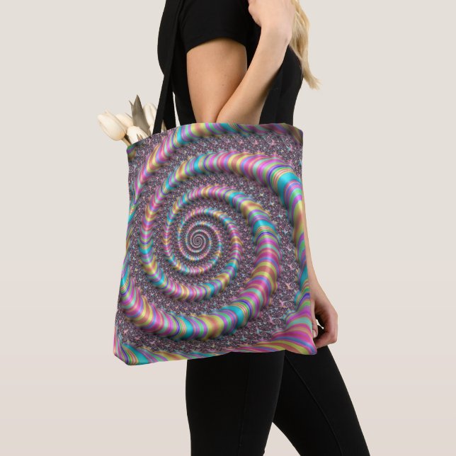 Psychedelic Rainbow Unicorn Nautilus 3D Tote Bag (Close Up)