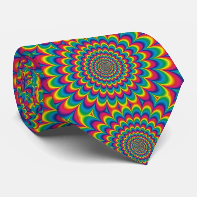 Psychedelic Rainbow Vibrant Color Retro Neck Tie (Rolled)