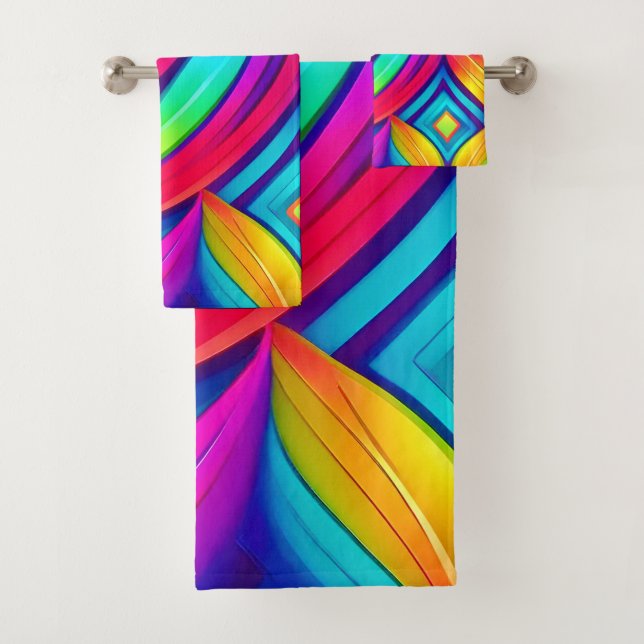  Psychedelic Rainbow Vortex Bath Towel Set (Insitu)