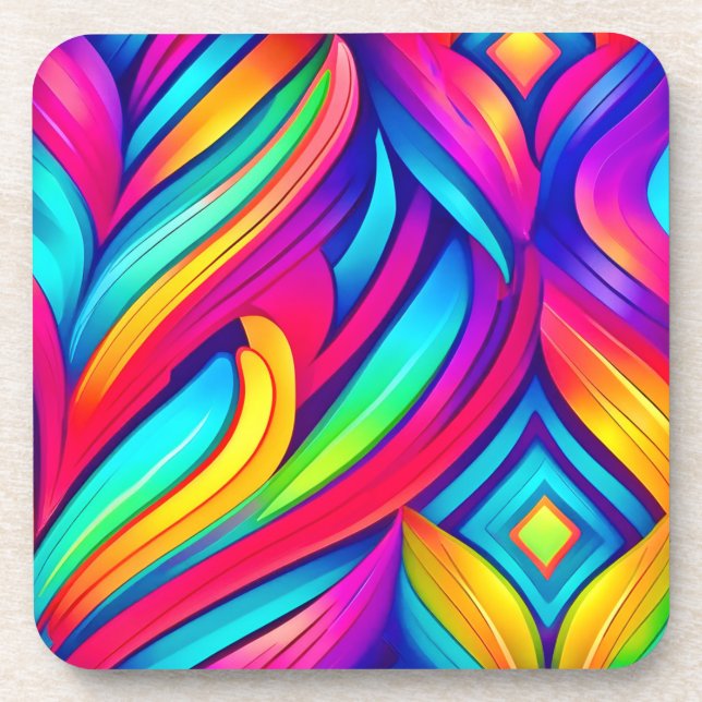  Psychedelic Rainbow Vortex Beverage Coaster (Front)