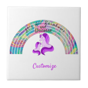 Psychedelic Rainbows and Unicorns Thunder_Cove Ceramic Tile