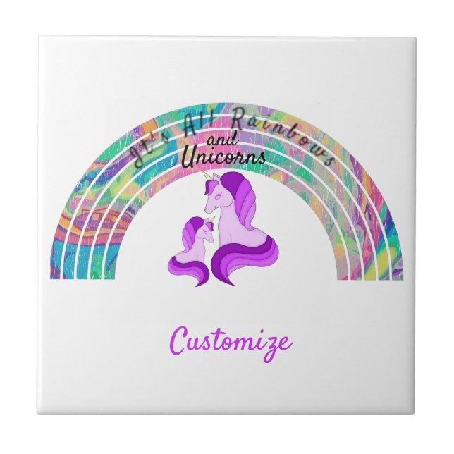 Psychedelic Rainbows and Unicorns Thunder_Cove  Ceramic Tile (Front)