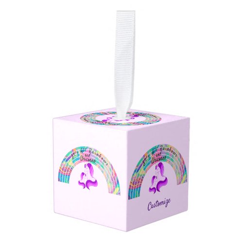 Psychedelic Rainbows and Unicorns Thunder_Cove Cube Ornament