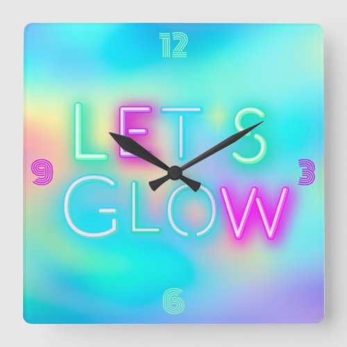 Psychedelic Rave Neon look Glow Party Girls Boys  Square Wall Clock