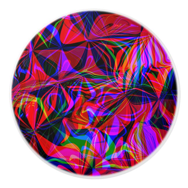 Psychedelic Red Mix Abstract Colorful Ceramic Knob (Front)