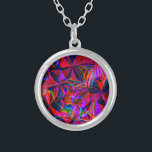 Psychedelic Red Mix Abstract Colorful Silver Plated Necklace<br><div class="desc">Colorful abstract pattern</div>