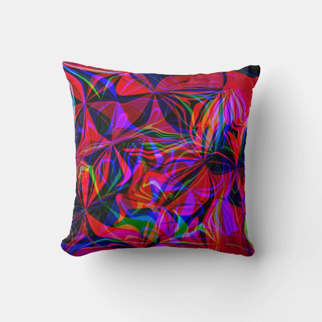 Psychedelic Red Mix Abstract Colorful Throw Pillow (Front)