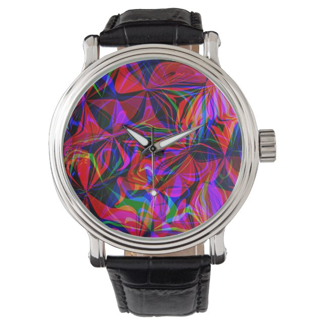 Psychedelic Red Mix Abstract Colorful Watch (Front)