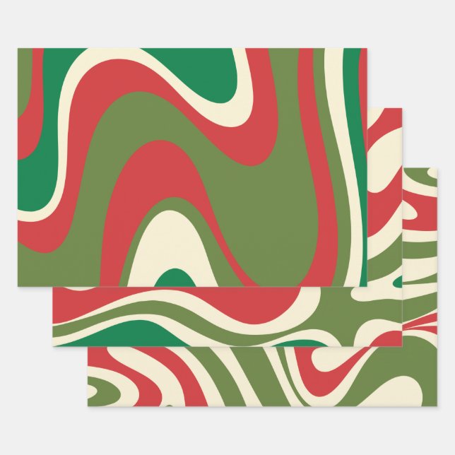 Psychedelic Retro 60s 70s Abstract Christmas Wrapping Paper Sheets (Set)