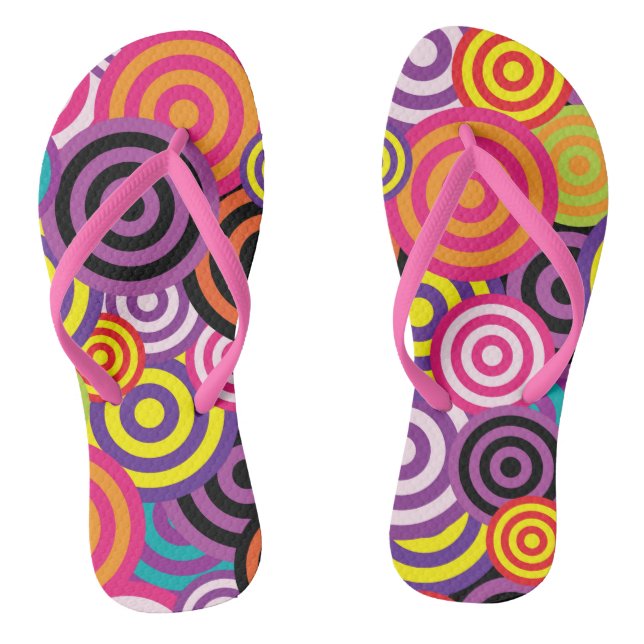Psychedelic Retro 60s Spirals Circles Design Flip Flops (Footbed)