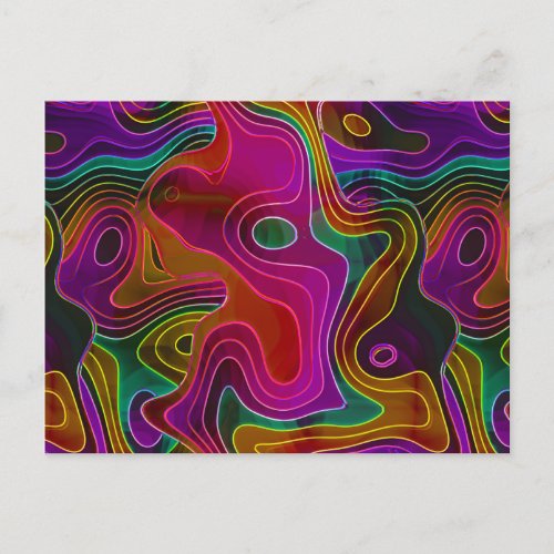 Psychedelic Retro Abstract Liquid Pink Postcard