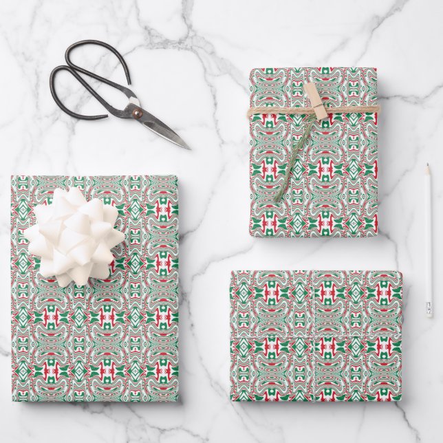 Psychedelic Retro Bold Groovy Christmas Pattern Wrapping Paper Sheets (Front)