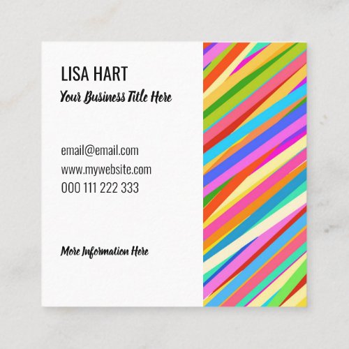 Psychedelic Retro Candy Rainbow Striped Pattern  Square Business Card