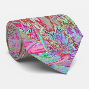 Psychedelic Retro Coral Rainbow Hibiscus Neck Tie