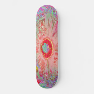 Psychedelic Retro Coral Rainbow Hibiscus Skateboard
