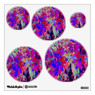 Psychedelic Retro Crimson and Magenta Wildflowers Wall Decal