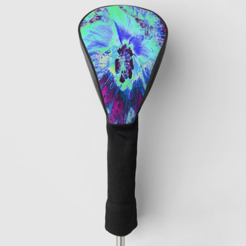 Psychedelic Retro Green and Blue Hibiscus Flower Golf Head Cover