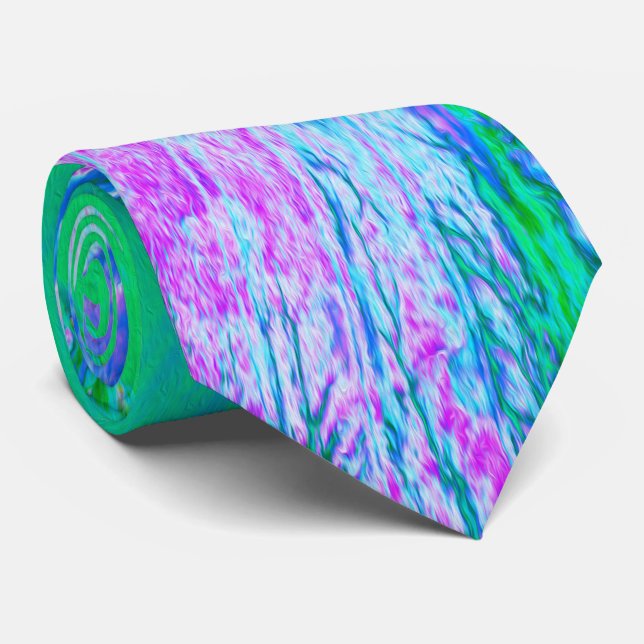 Psychedelic Retro Green and Hot Pink Hibiscus Neck Tie (Rolled)