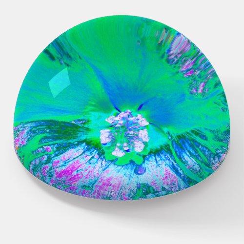 Psychedelic Retro Green and Hot Pink Hibiscus Paperweight