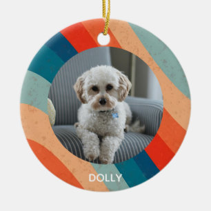 Psychedelic Retro Groove Wavy Pet Photo Ceramic Ornament