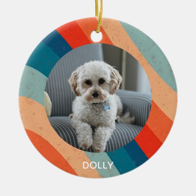 Psychedelic Retro Groove Wavy Pet Photo Ceramic Ornament (Front)