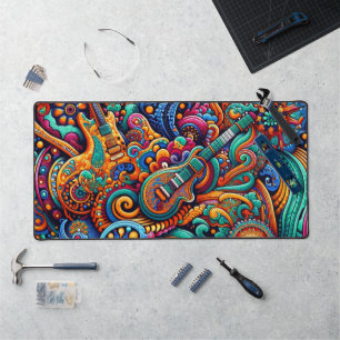 Psychedelic Retro Guitar Art Desk Mat
