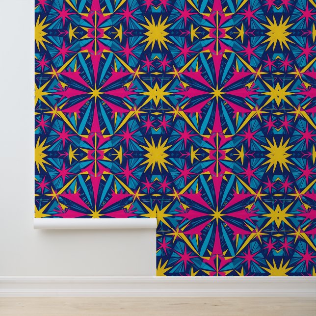 Psychedelic Retro Kaleidoscope Peel and Stick  Wallpaper (Application)