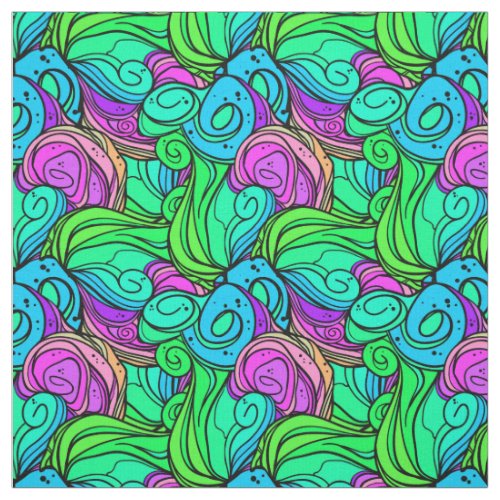 Psychedelic Retro Pattern Blue Green Teal Purple Fabric