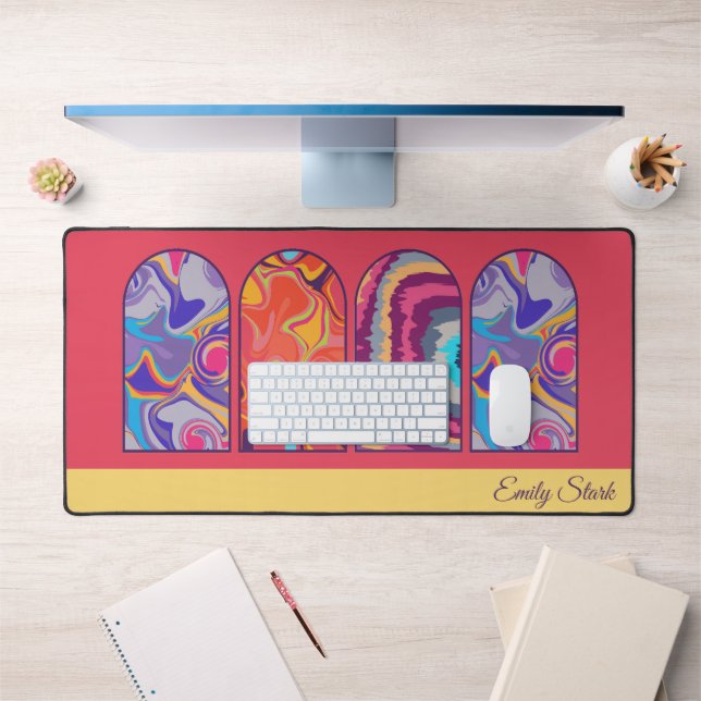 Psychedelic Retro Personalized Name Desk Mat (Office 1)