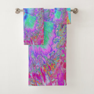 Psychedelic Retro Rainbow Blue Hibiscus Bath Towel Set