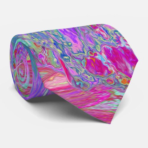 Psychedelic Retro Rainbow Blue Hibiscus Neck Tie