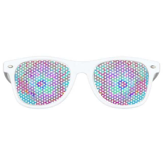 Psychedelic Retro Rainbow Blue Hibiscus Retro Sunglasses (Front)