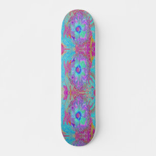 Psychedelic Retro Rainbow Blue Hibiscus Skateboard