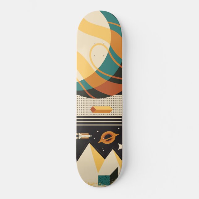 Psychedelic Retro Space Scene Skateboard (Front)