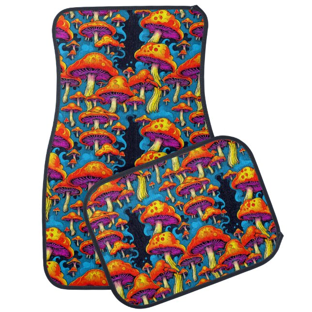 Psychedelic Retro Trippy Mushrooms Car Floor Mat (Set)