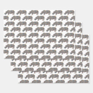 Psychedelic Rhinoceros Wrapping Paper Sheets