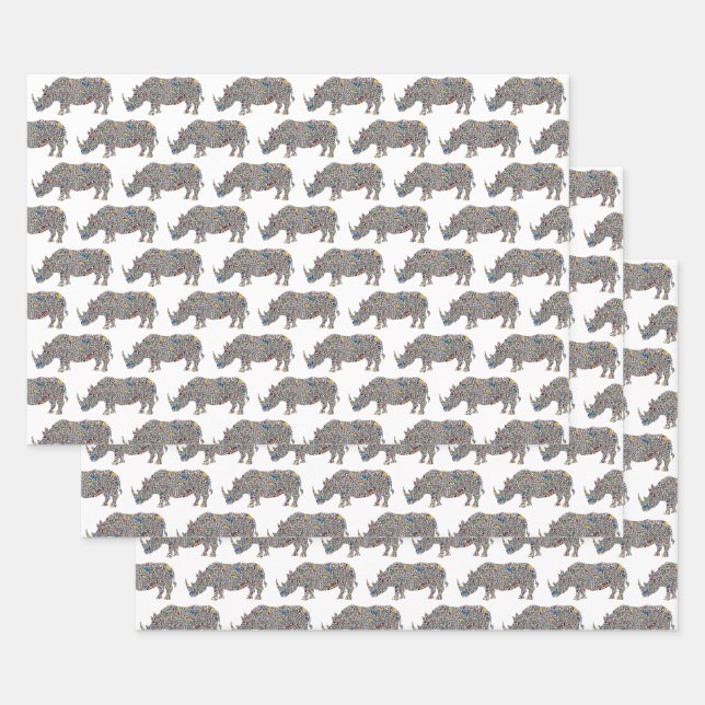 Psychedelic Rhinoceros Wrapping Paper Sheets (Set)