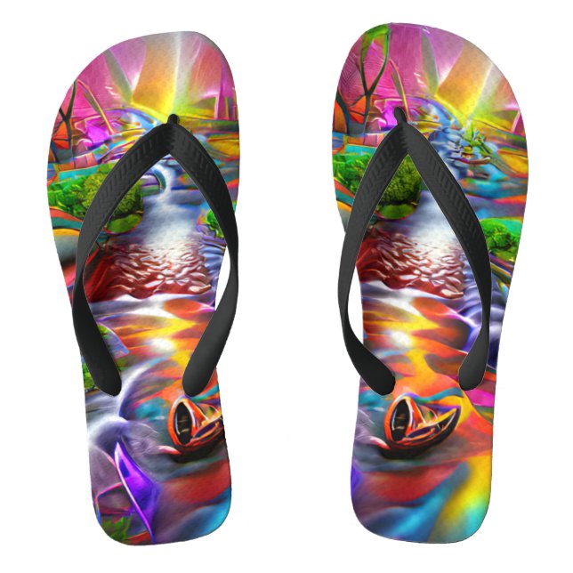 Psychedelic River Landscape Nature Custom Created  Flip Flops (Footbed)