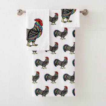 Psychedelic Rooster Chicken Bath Towel Set by PugWiggles at Zazzle