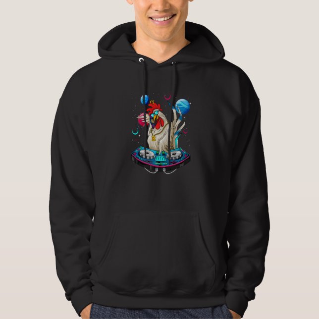 Psychedelic Rooster DJ EDM Raver Trance Music Fest Hoodie (Front)