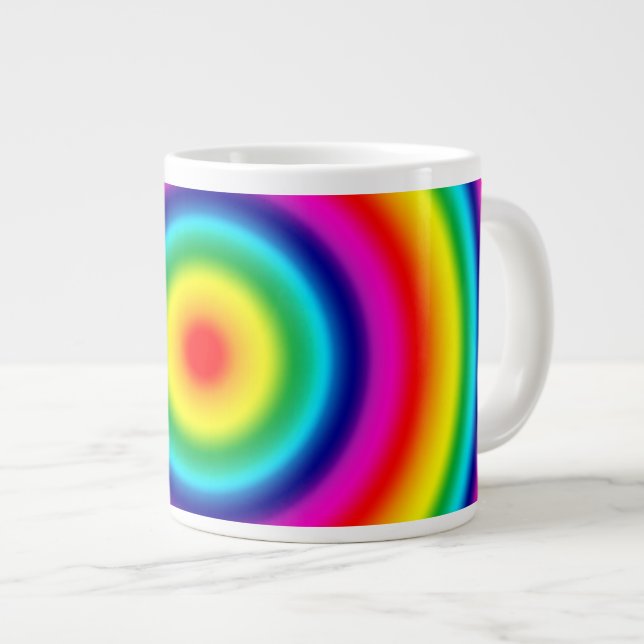 Psychedelic Round Rainbow Pattern Giant Coffee Mug (Front Right)