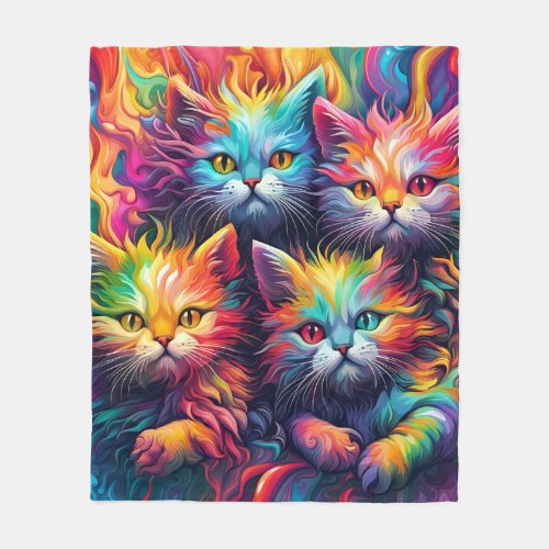 Psychedelic Sassy Kitten  Fleece Blanket