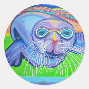 Psychedelic Sea Lion - Acrylic Painting Classic Round Sticker