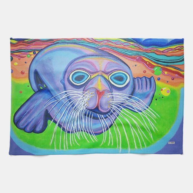 Psychedelic Sea Lion - Acrylic Painting Kitchen Towel (Horizontal)