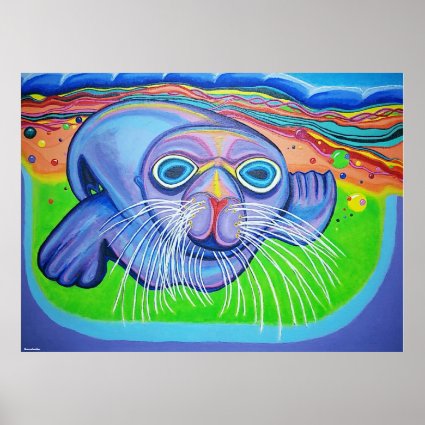 Psychedelic Sea Lion - Acrylic Painting Poster