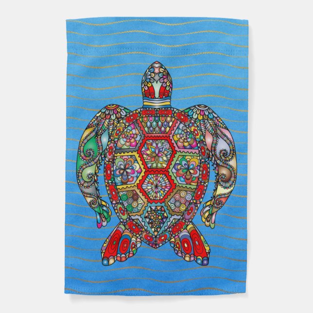 Psychedelic Sea Turtle Art Garden Flag (Front)
