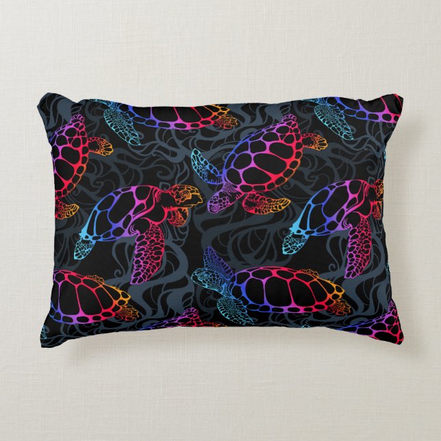 Psychedelic Sea Turtle: Boho Ocean Accent Pillow (Front)